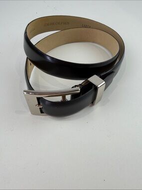 DKNY Black Italian Calfskin Leather Belt with Silver Buckle